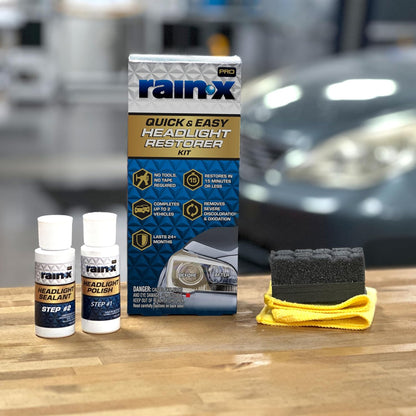 Rain-X 610153 Headlight Restoration Kit - Car Light Lens Cleaner/Restorer with Sanding & Polishing Drill Attachments & Sealant Wipe, Removes Scratches & Oxidation- All in 1 Long Lasting Formula