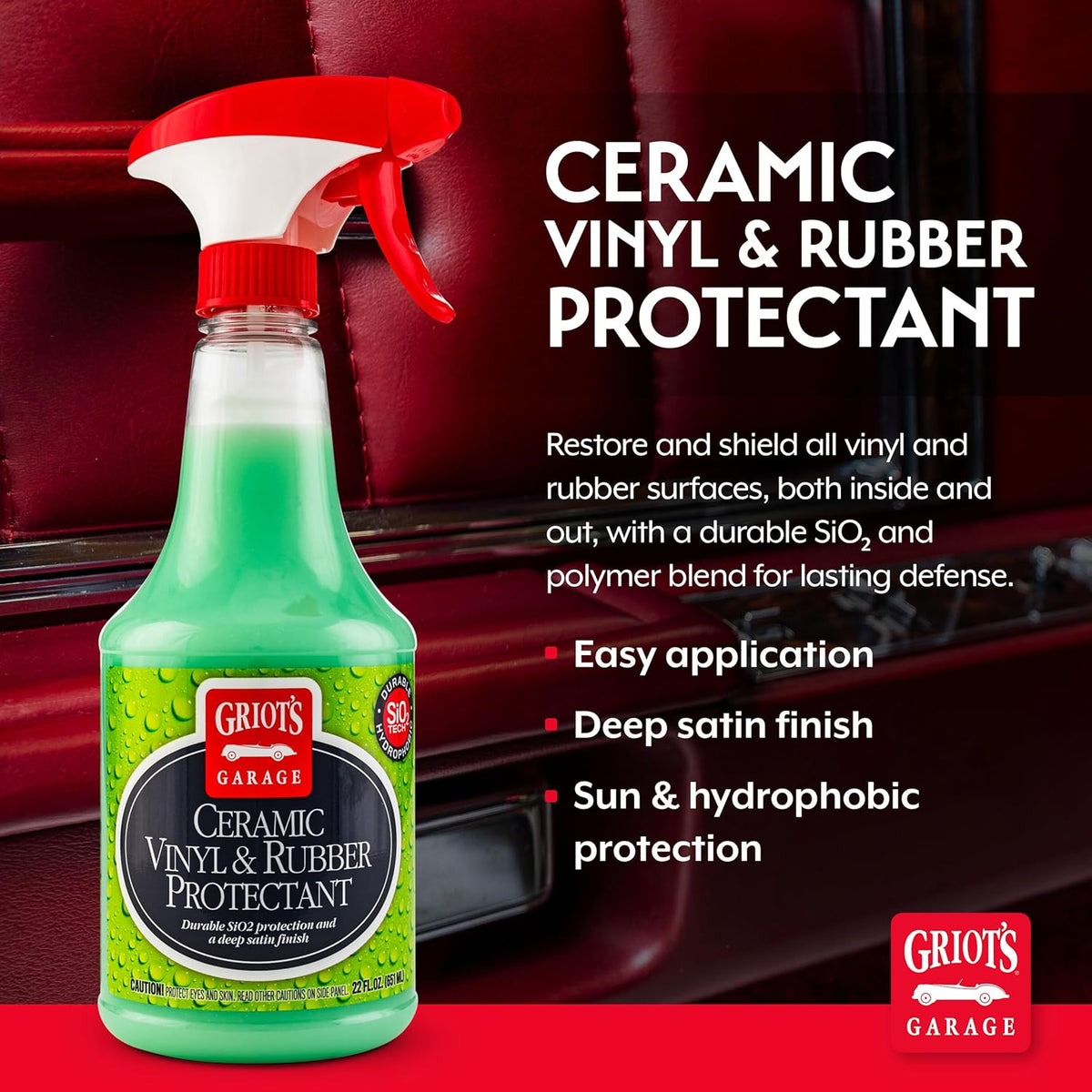 Griot's Garage Ceramic Vinyl and Rubber Protectant for Car Detailing, Restorer and Protectant for Dashboards, Door Panels, Tires, Exterior Trim, Moldings, and More, 10821, 22oz