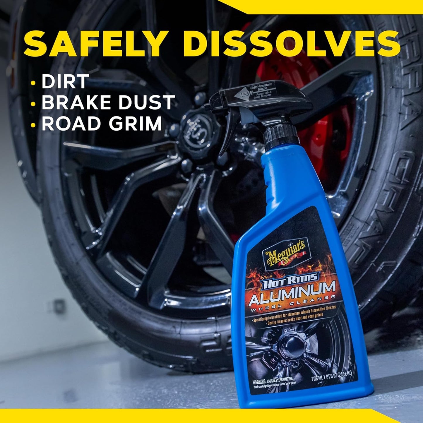 Meguiar's Hot Rims Aluminum Wheel Cleaner, Deep Foaming Rim Cleaner Spray Formulated to Effectively Clean Uncoated Polished Aluminum, Anodized, and Powder-Coated Wheels, 24 Oz