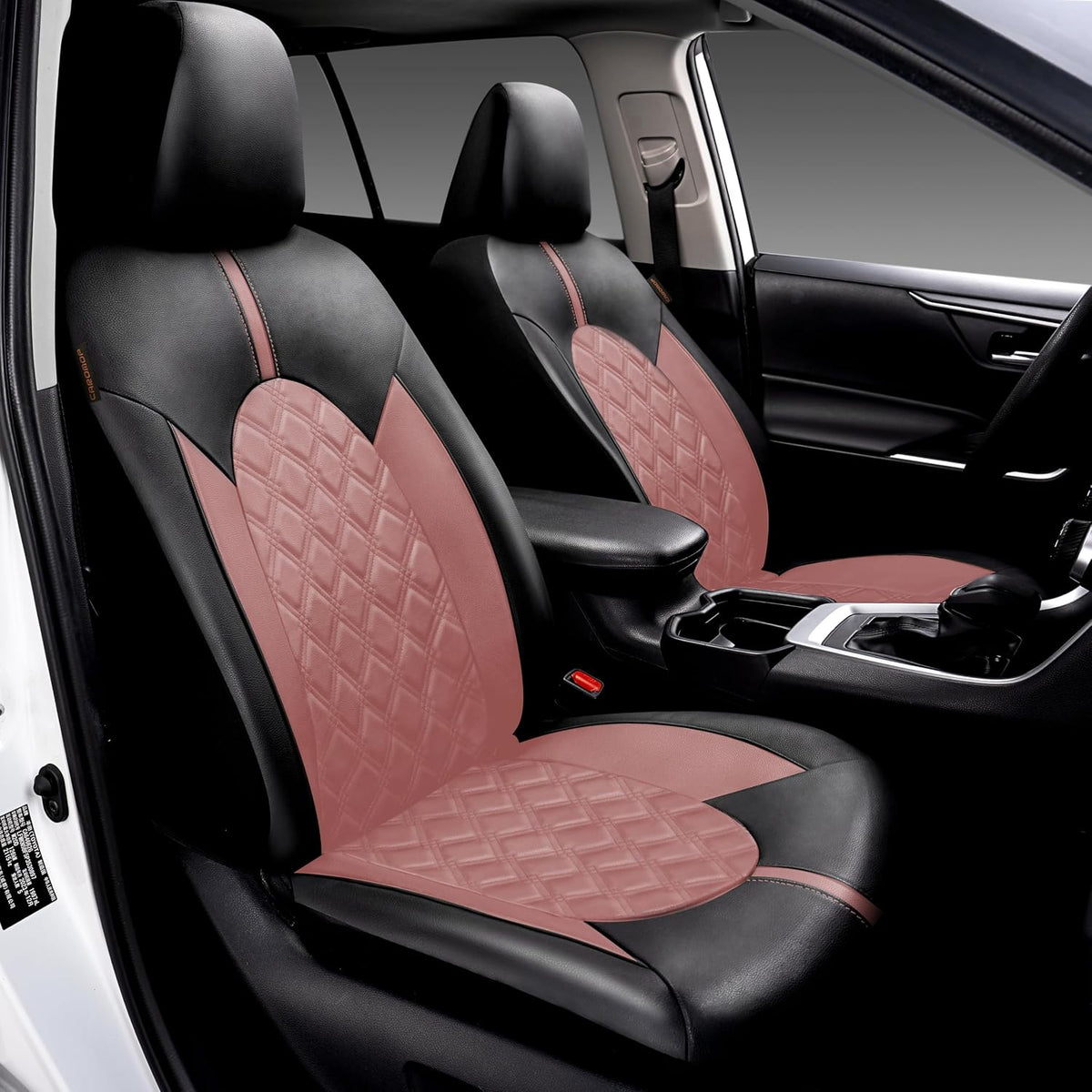 CAROMOP Luxury PU Leather Car Seat Covers Full Set-Waterproof Seat Protectors with Split Bench Seat Covers for Cars-Universal Cars Interior Covers for Sedans, SUVs, Pick-up Trucks(Gray/Gray Line)
