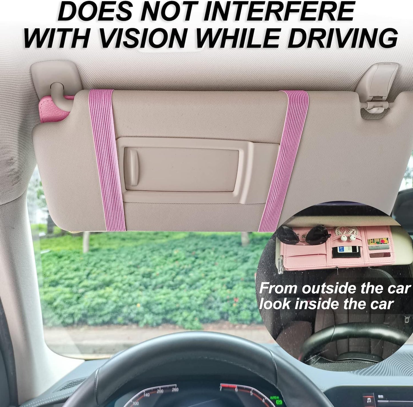 Keedolla Car Sun Visor Organizer, Truck Visor Organizer Car Sun Storage Pocket Pouch Case Bag for Sunglasses, Cards, Pens and Document - Pink