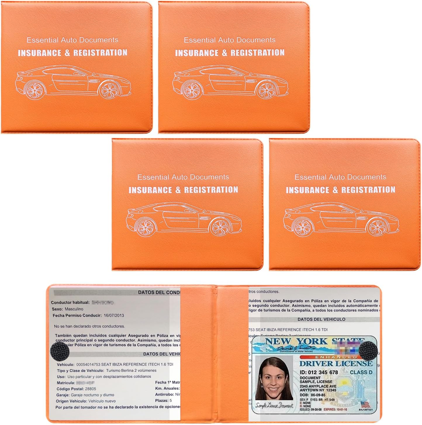 4 PCS Car Registration and Insurance Holder, Vehicle Glove Box Organizers with Closure for License Document, Auto Essential Paperwork Wallet Case Holder, Car Accessories (Black, Car Logo)