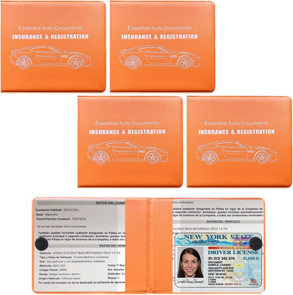 4 PCS Car Registration and Insurance Holder, Vehicle Glove Box Organizers with Closure for License Document, Auto Essential Paperwork Wallet Case Holder, Car Accessories (Black, Car Logo)