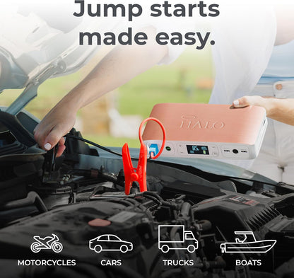 HALO Bolt Air 58830 Portable Car Battery Jump Starter | 100 PSI Air Compressor, 58.8Wh USB Power Bank, Emergency Floodlight & Charger, Jump Cars SUVs & Trucks, Inflate Tires, TSA Approved — Rose Gold