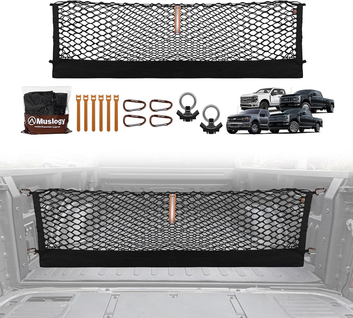 Muslogy Truck Bed Cargo Net Trunk Netting Compatible with 2023-2025 2026 Honda CR-V Accessories, Pickup Cargo Organizer SUV Sedan Storage Net w/Heavy Duty Carabiners - Colors A