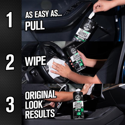 Chemical Guys Total Interior New Car Smell Cleaner & Protectant Wipes – All-in-One Interior Cleaning Wipes for Dashboards, Vinyl, Leather, Fabric & Glass – Cleans & Protects, New Car Scent, 30 Ct