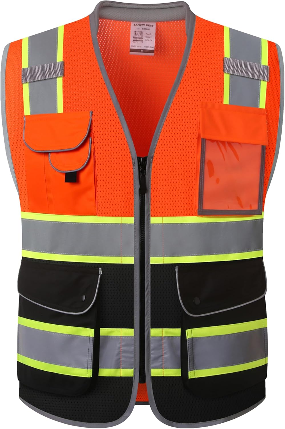 JKSafety 9 Pockets Class 2 High Visibility Zipper Front Safety Vest With Reflective Strips,Meets ANSI/ISEA Standard (Large, 150-Yellow) - Colors B