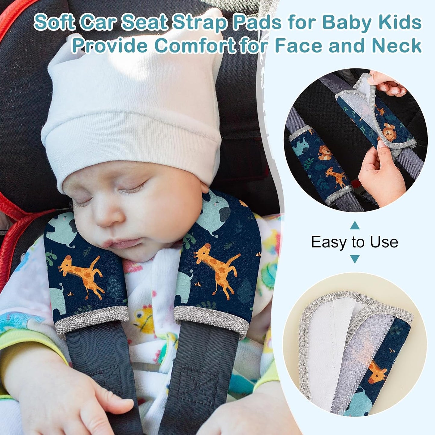 Seat Belt Cover Pad for Baby, Soft Seatbelt Cushion Covers for Kids 2Pcs Car Seat Strap Shoulder Pads for All Car Seats, Stroller, High Chair,Blue Dinosaur