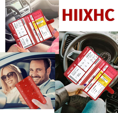 Car Registration and Insurance Card Holder - Leather Vehicle Glove Box Automobile Documents Paperwork Wallet Case Organizer for ID, Driver's License, Key, Cards - Car Accessories for Women&Men
