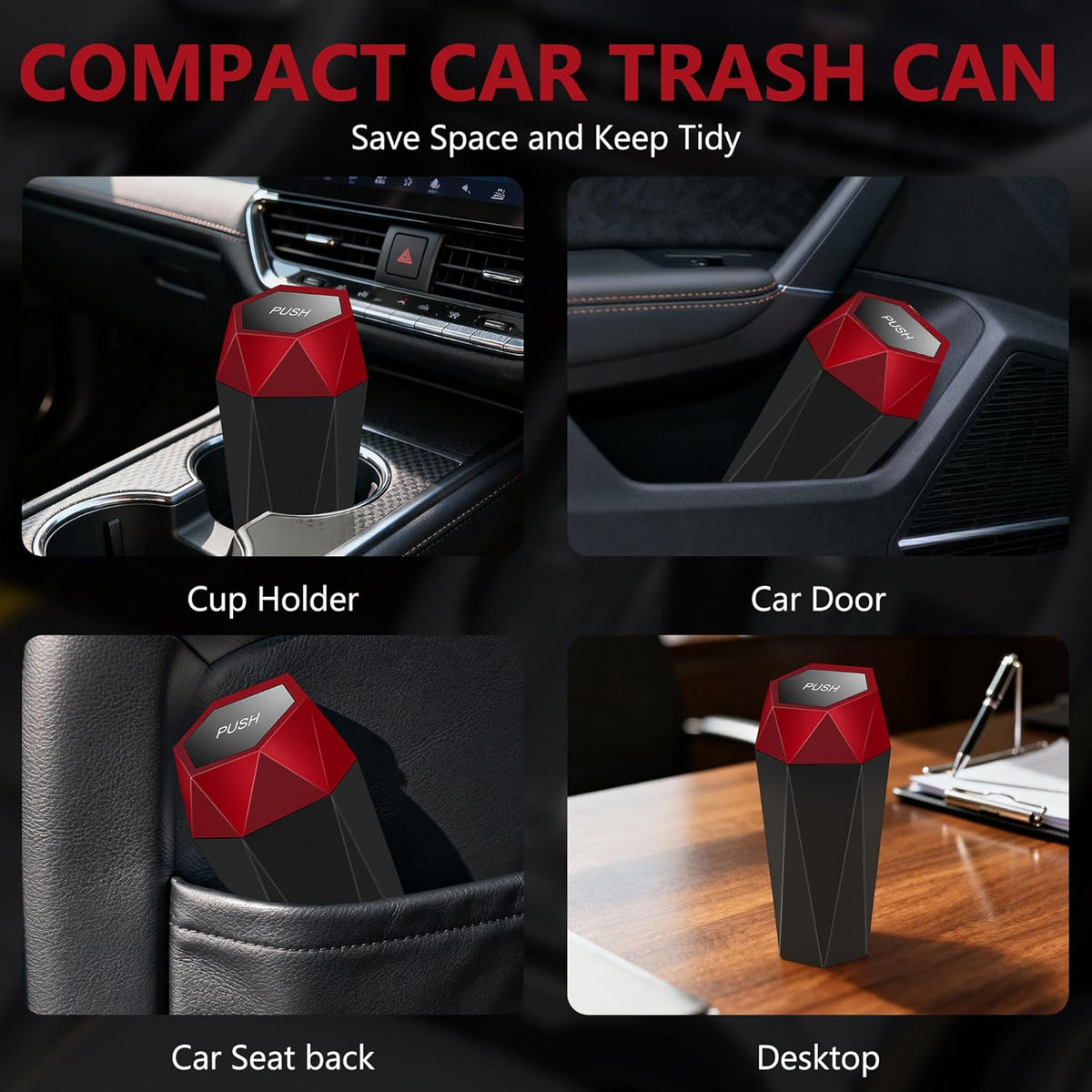 Car Trash Can with Lid - 2-Pack, Interior Accessories for Vehicles, Leakproof Garbage Can with 30 Detachable Trash Bags, Multipurpose Organizers and Storage Solutions for Home and Office