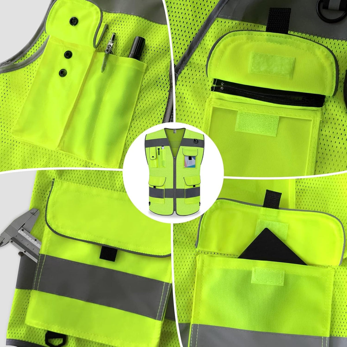 TCCFCCT Safety Vest for Men Women 9 Pockets High Visibility Vest for Safety, Reflective Work Vest with Reflective Strips, Meets ANSI/ISEA Standards, (Yellow, Large)