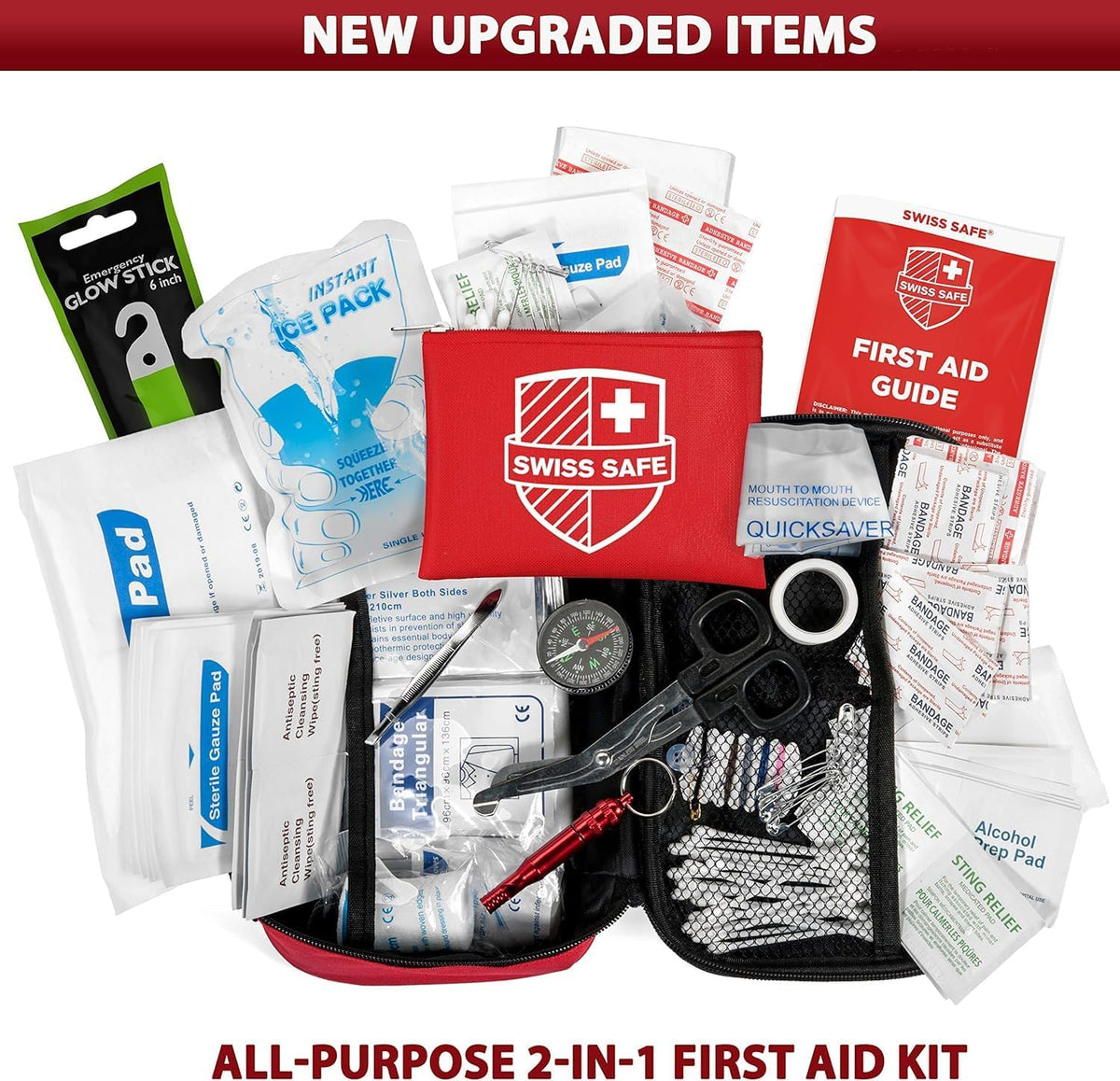 Swiss Safe 2-in-1 First Aid Kit for Car, Travel and Home, 348 Pieces, Large Hardcase with Bonus Mini Kit for Medical Emergency, Survival and Camping