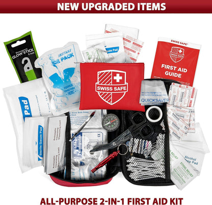 Swiss Safe 2-in-1 First Aid Kit for Car, Travel and Home, 348 Pieces, Large Hardcase with Bonus Mini Kit for Medical Emergency, Survival and Camping