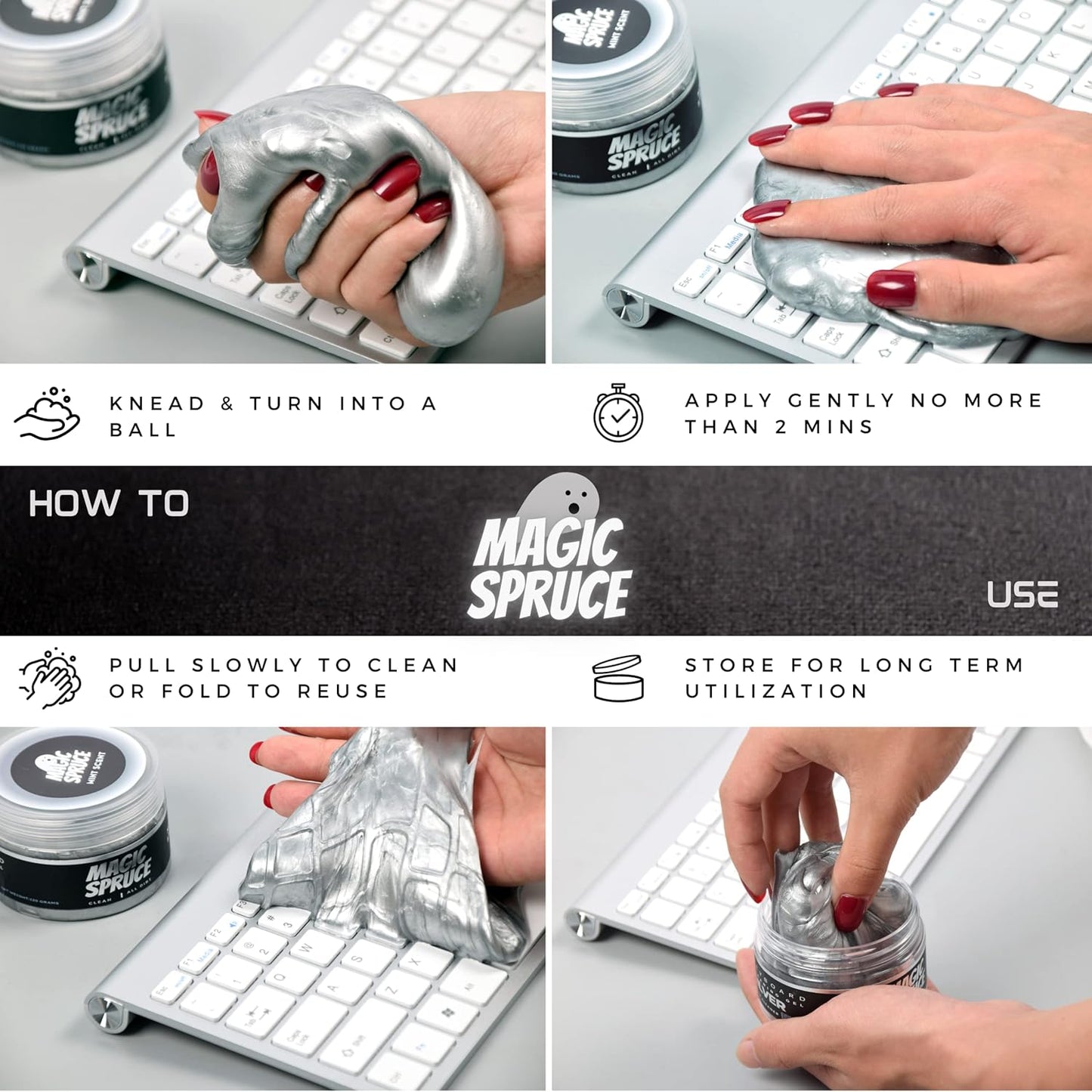 MAGIC SPRUCE Car Cleaning Gel, Reusable Auto Detailing Putty for Interior Dashboard Vents, Non-Toxic Dust Remover for Car Keys Keyboard PC Laptop, Scented Cleaning Products,Stocking Stuffers for men