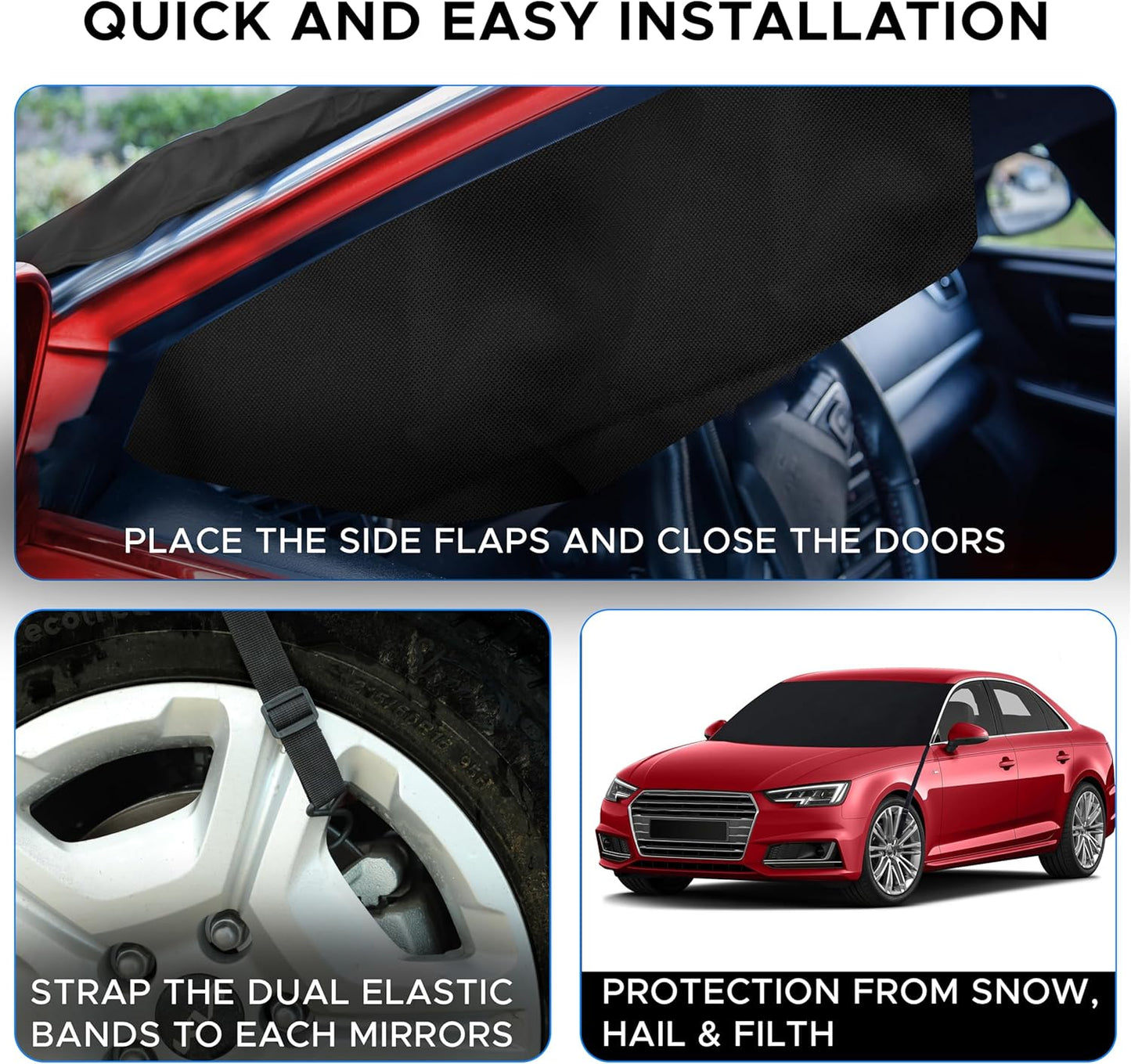 EcoNour Windshield Cover for Ice and Snow - Universal Fit for Car, SUV, Truck, Heavy Duty 600D Oxford Fabric Frost Protector for Ice & Sleet, Includes Anti-Theft Straps, Medium (69"x42")