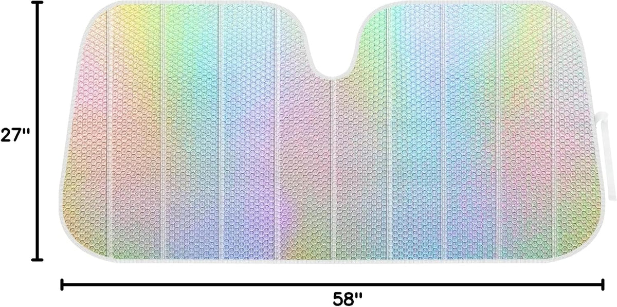 Iridescent Matte White Front Windshield Sunshade-Accordion Folding Auto Shade for Car Truck SUV-Blocks UV Rays Sun Visor Protector-Keeps Your Vehicle Cool- 58 x 27 in
