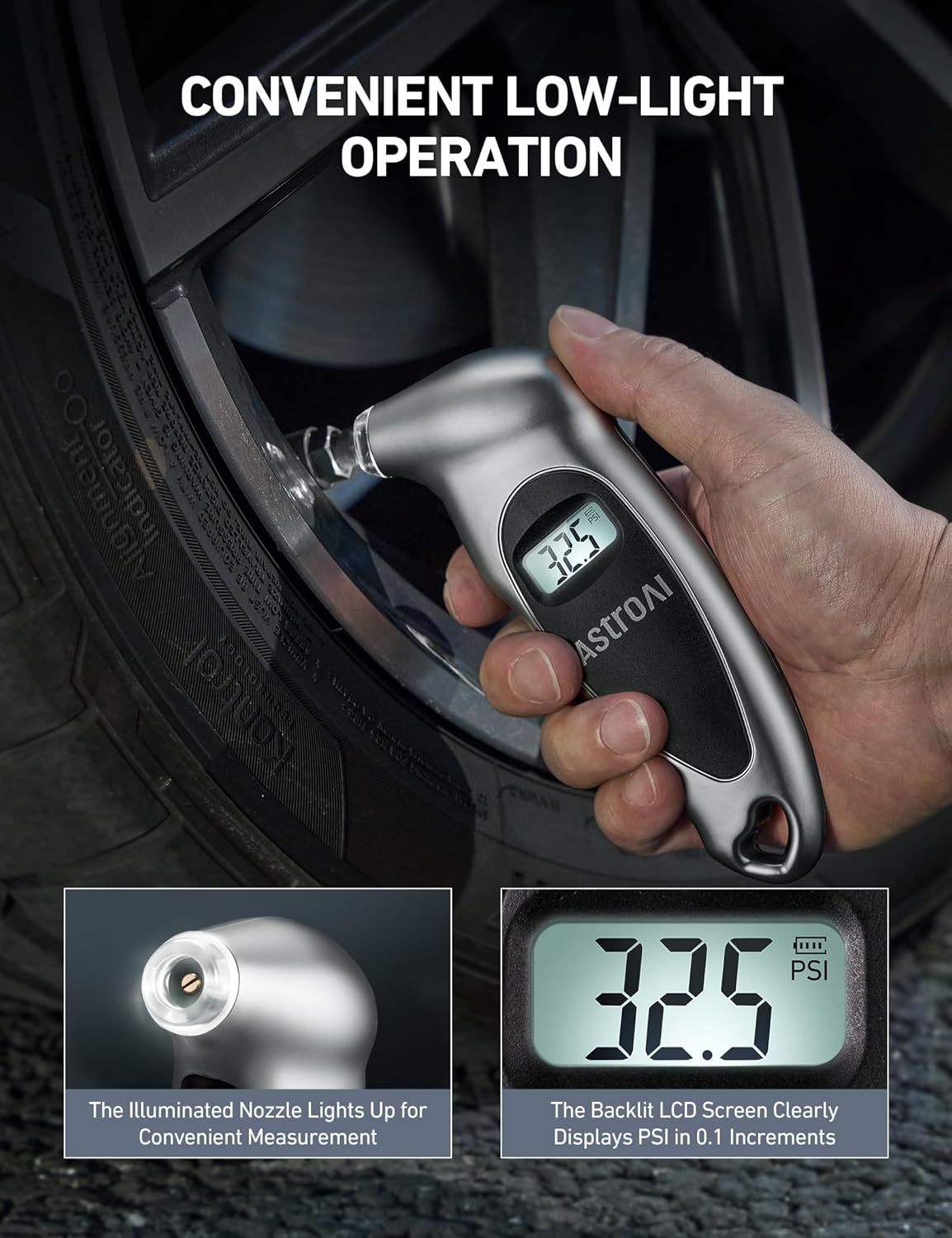 AstroAI Digital Tire Pressure Gauge 200 PSI, Industrial Tire Gauge Calibrated to ANSI B40.7 Grade 2A (±0.5%), AAA Batteries, for Light Trucks, Pickup Trucks, SUVs, Cars (Black)