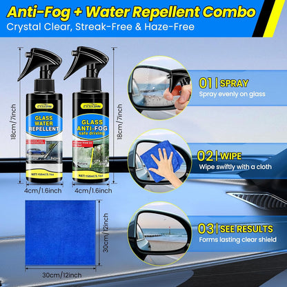 CYTITZHEN Water Repellent & Anti-Fog Spray for Quick Car Interior & Exterior Glass Care - Long-Lasting Hydrophobic Coating for Windshield, Windows, Mirrors & Helmets - Pack of 2