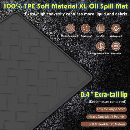 Oil Spill Mat for Garage, 60" x 37" Heavy Duty TPE Oil Change Mat with Raised Edge, Reusable Oil Drain Pan, Waterproof, Oil-Proof, Non-Slip Under Car Mat,Protect Garage Surface from Spill & Stain | Oil Spill Mat