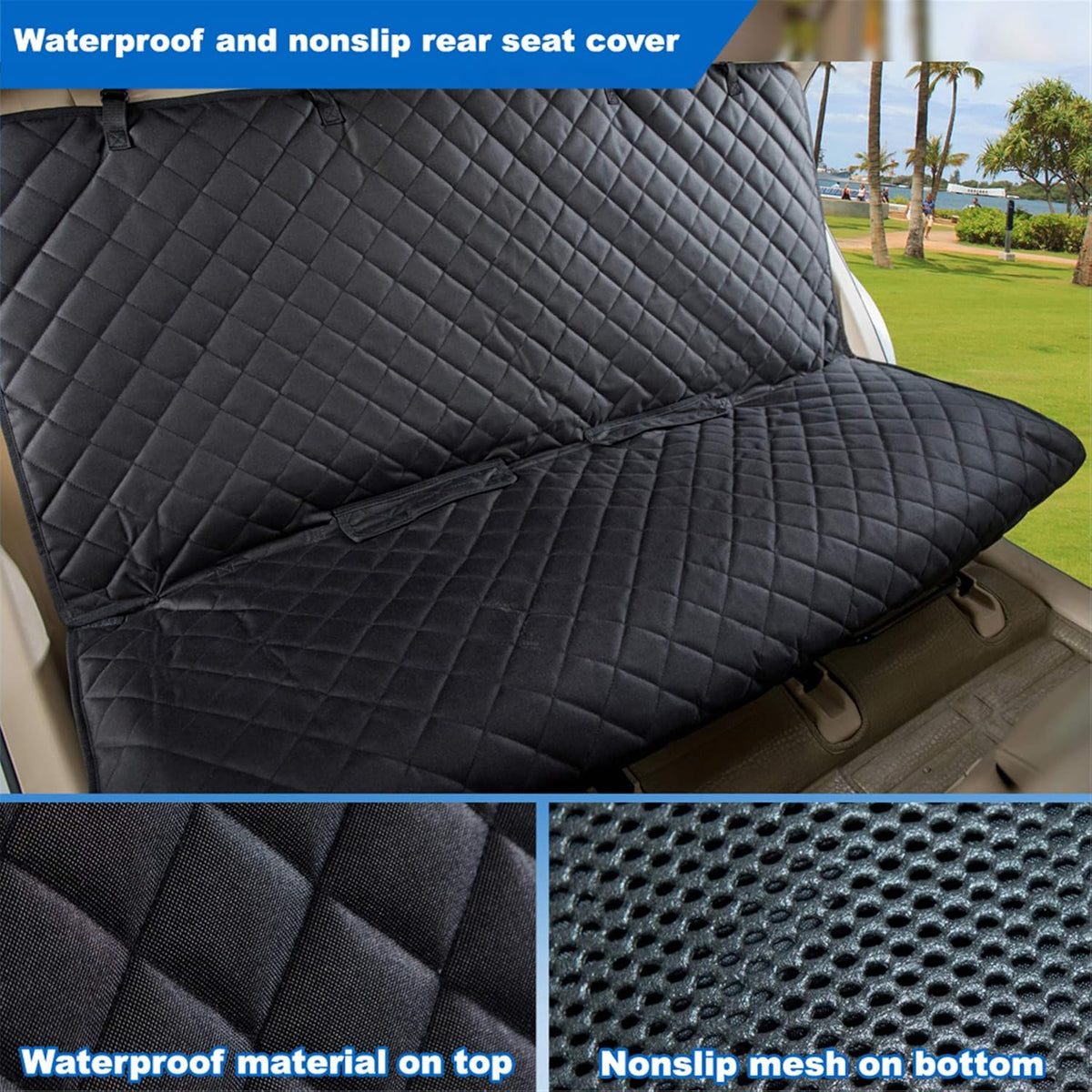 VIEWPETS Bench Car Seat Cover Protector - Waterproof, Heavy-Duty and Nonslip Pet Car Seat Cover for Dogs with Universal Size Fits for Vehicles, Trucks & SUVs
