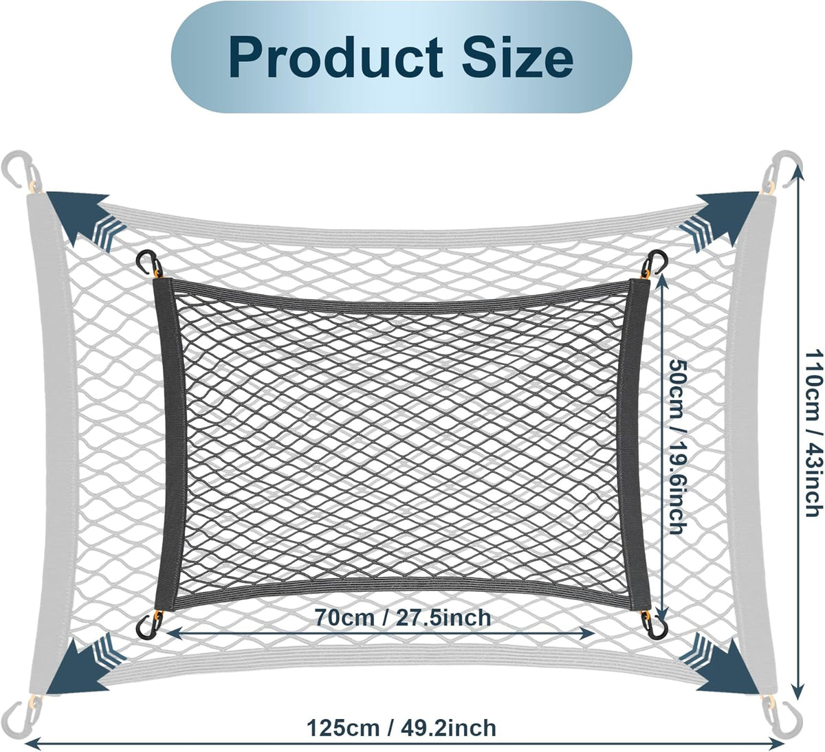 Upgraded Cargo Net for Car Trunk SUV Truck Sedan, 27.5"x19.6" High Elastic Mesh Storage Net with Thickened ABS Hooks, 3000D Polyester & 2240D Spandex, Gray