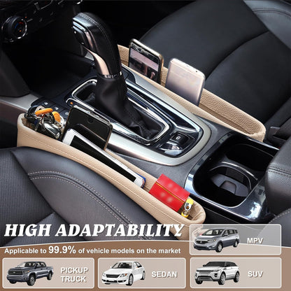2 Pack Update Car Seat Gap Filler Organizer Leather Console Storage Box Front Side Pocket Seats Organizers Filler Interior Car Accessories for Phone Wallet Coin Key Sunglasses (Black)