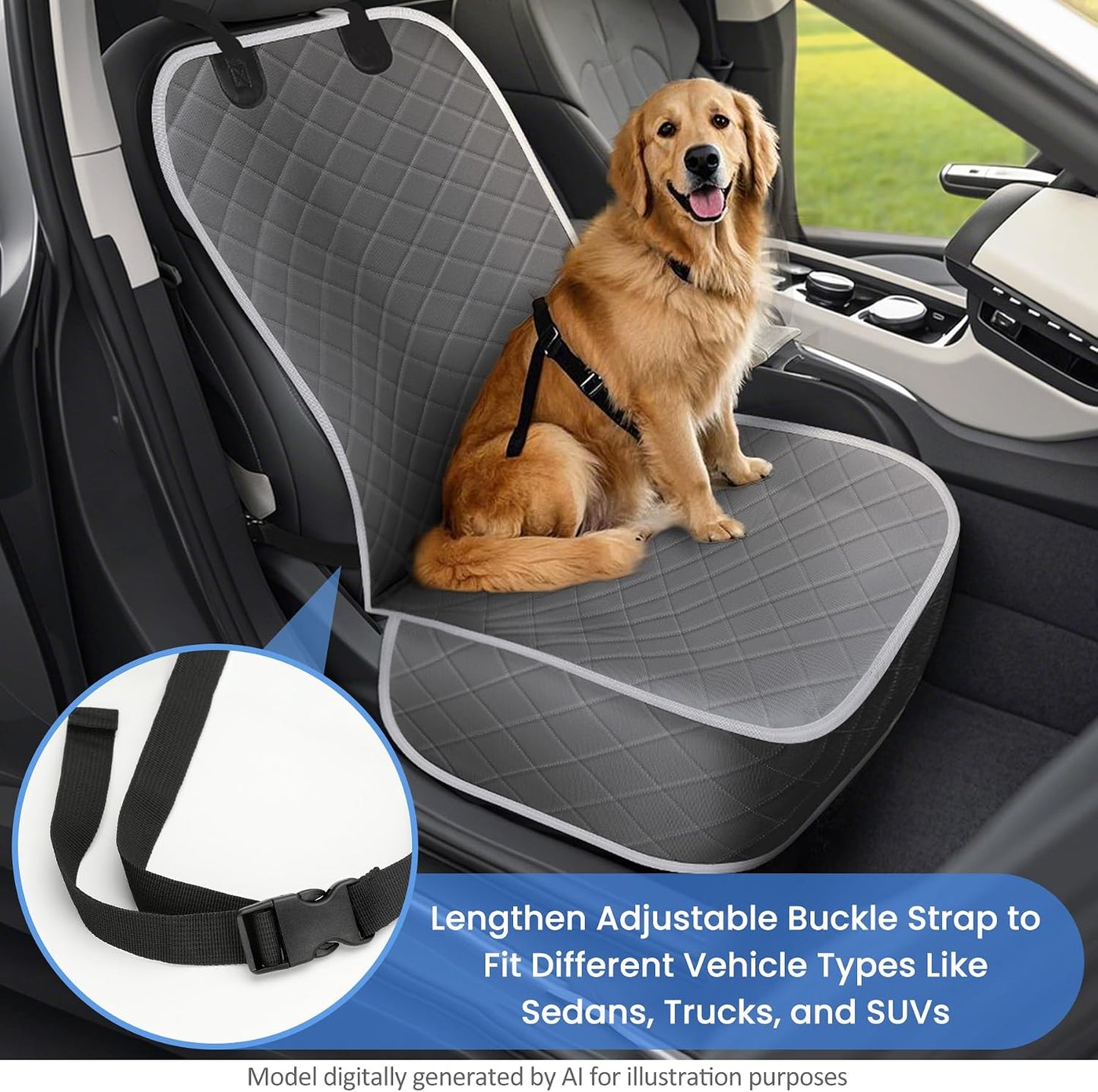 ELONGRIVER Dog Car Seat Covers, Waterproof Front Seat Cover for Dogs, Scratch-Proof, Nonslip Pet Passenger Seat Cover Protector, Universal Fit for Cars Trucks SUVs, Standard Size, Black