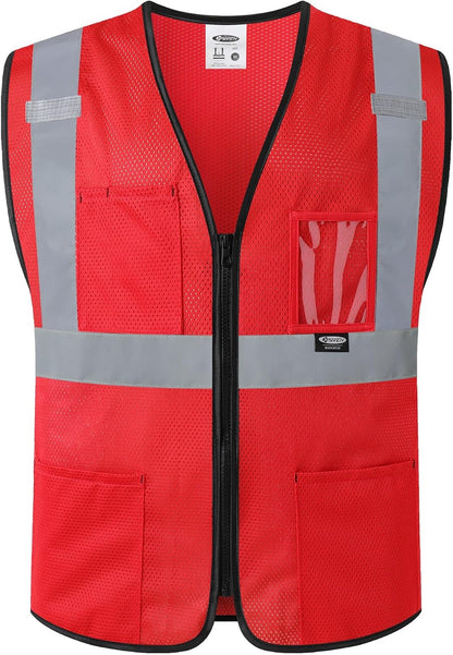 JKSafety Safety Vest for men women Hi Vis Vest with Pockets and Zipper High Visibility Meet ANSI Standard（BX310