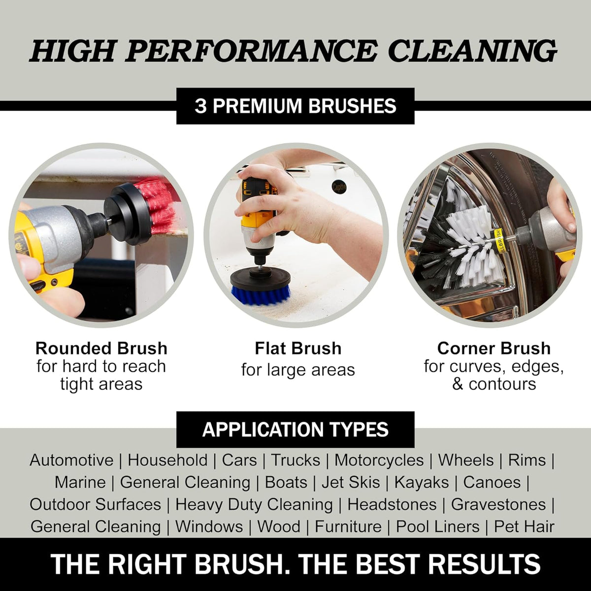 Drillbrush Car Detailing Kit | Drill Brush Set – Soft Bristle Power Scrubber Attachments for Cleaning Car Interior, Upholstery, Carpet, Seats, Wheels, Rims, Dash, Console, and Trim - Nylon Scrub Brush
