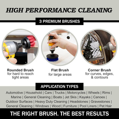Drillbrush Car Detailing Kit | Drill Brush Set – Soft Bristle Power Scrubber Attachments for Cleaning Car Interior, Upholstery, Carpet, Seats, Wheels, Rims, Dash, Console, and Trim - Nylon Scrub Brush