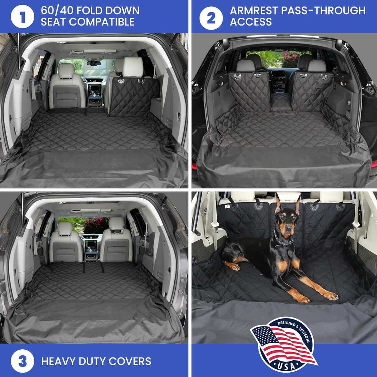4Knines Split Cargo Liner for SUV – For Dogs & Pets, Heavy-Duty, Waterproof Trunk Mat & Cargo Cover – Fits 60/40 Split Bench & Armrest Pass-Through – Machine Washable, Non-Slip, Durable (Large, Black)