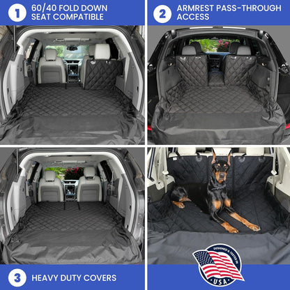 4Knines Split Cargo Liner for SUV – For Dogs & Pets, Heavy-Duty, Waterproof Trunk Mat & Cargo Cover – Fits 60/40 Split Bench & Armrest Pass-Through – Machine Washable, Non-Slip, Durable (Large, Black)
