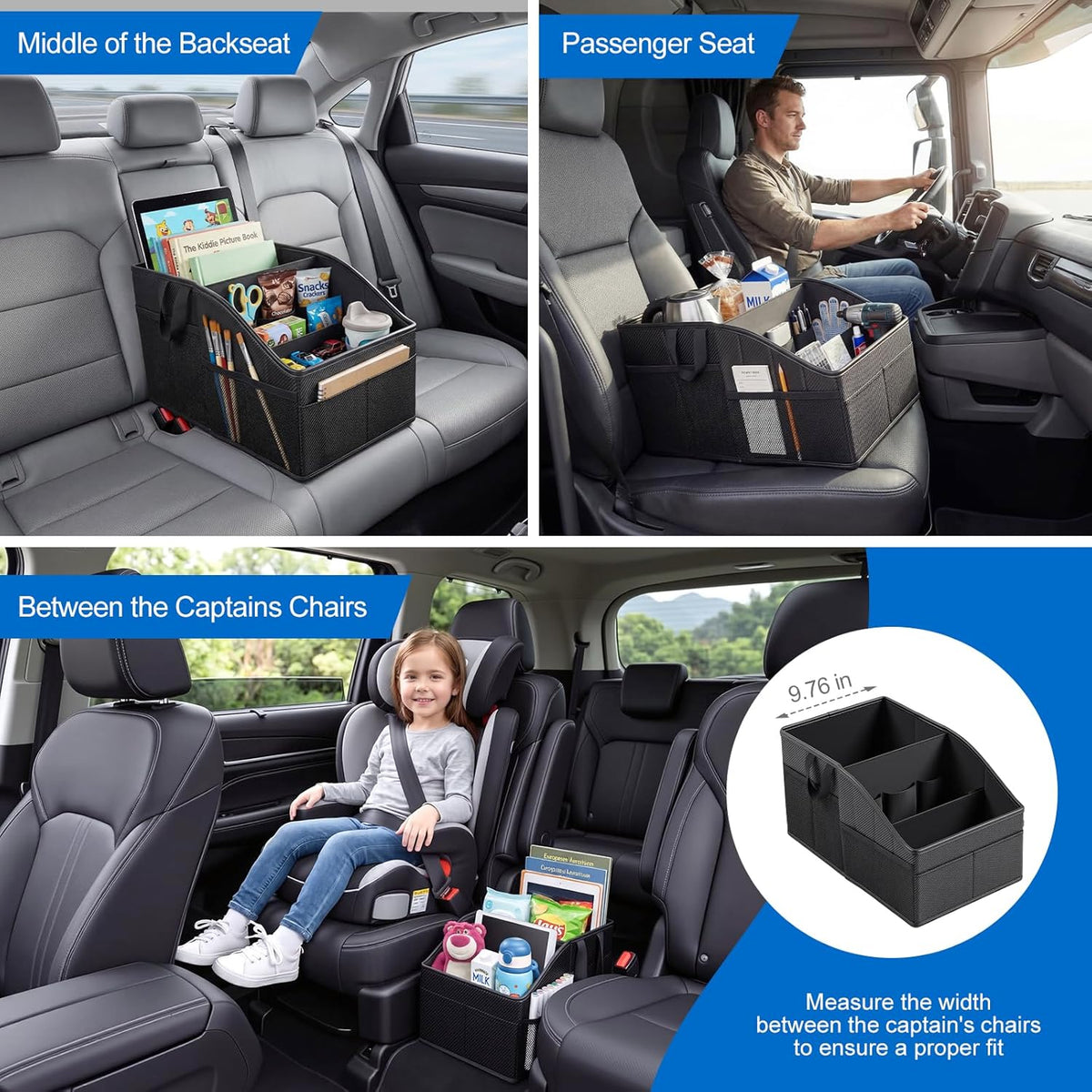 WHHMK Car Storage, Sturdy Leather Car Backseat Organizers, Support Up to 33 LB of Weight Automotive Front Seat Organizer, Floor Organizer and Storage Used for SUV Truck Toy Snack Water Bottle Holder