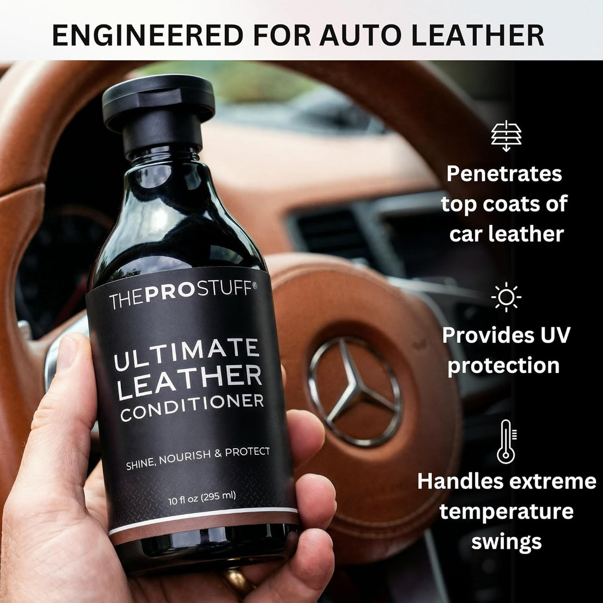 The Pro Stuff® Ultimate Leather Conditioner for Car Interior & Seats | UV Protection, Deep Restoration and Shine | Easy Apply, No-Residue Micro-emulsion Clear Formula | Works on Couch, Jacket, Shoe