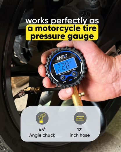 GERCHWAY Digital Tire Pressure Gauge for Cars - Accurate Air Pressure Gauge for Tires with 360° Swivel Chuck - 200 PSI