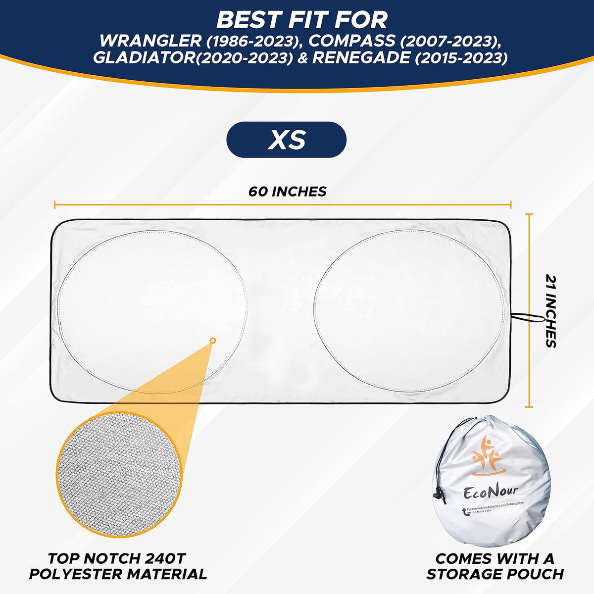 EcoNour Car Windshield Sun Shade | 2025 Upgraded Innovative No-Light-Pass Technology for Maximum Coverage | Foldable Sun Shade Keeps Your Vehicle Cool | Must-Have Car Accessories | Small (59" x 29") - Colors N