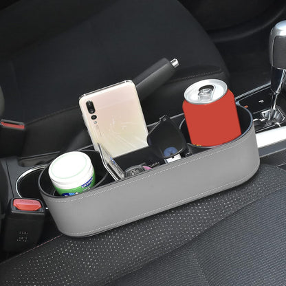IOKONE Car Cup Holder, Auto Cup Drink Holders，Multifunctional Auto Front Seat Organizer with PU Leather Cover, Gap Filler Storage Box Coin Bucket Console Side Pocket Cell Mobile Phone Holder (Black)