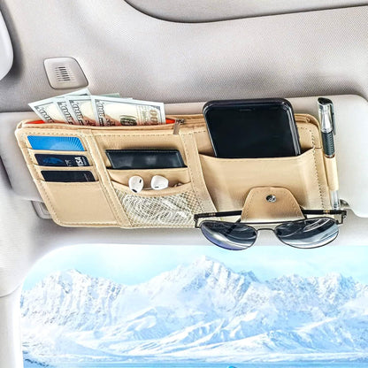 Keedolla Car Sun Visor Organizer, Truck Visor Organizer Car Sun Storage Pocket Pouch Case Bag for Sunglasses, Cards, Pens and Document - Pink