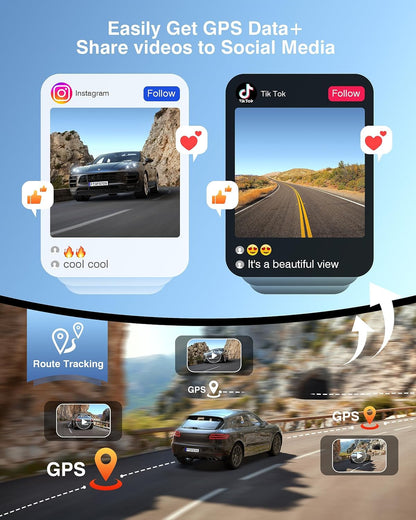 4K+2K+2K 3 Channel Dash Cam Front and Rear, 128GB Card Included, Dash Camera for Cars 5.8G/2.4G Dual Wifi, Built-in GPS, Night Vision, WDR, 170°Wide Angle, G-Sensor Emergency Lock, 24H Parking Monitor