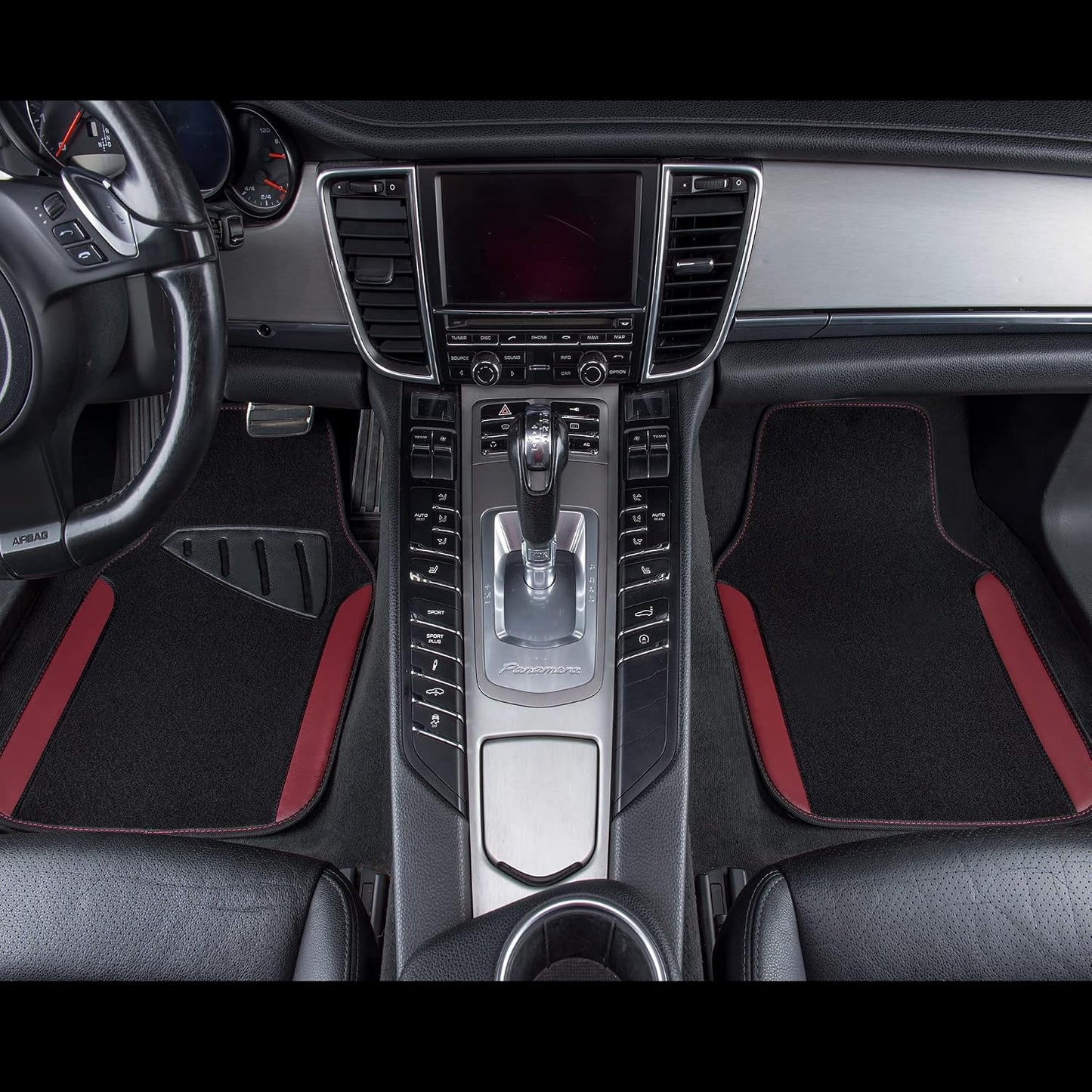 CAR PASS Waterproof Universal Fit Car Floor Mats, Faux Leather Car Carpet Mats, Black Car Mats with Anti-Slip Nibbs Backing & Driver Heel Pad Fit for SUV,Vans,sedans, Trucks,Set of 4pcs(All Black)