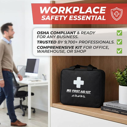 M2 BASICS 300 Piece Premium First Aid Kit w/Durable Bag for Home, Business | Office, Workplace, Car, Garage, Kitchen, Family, Classroom, Jobsite, Warehouse, School, Vehicle And Emergency Preparedness