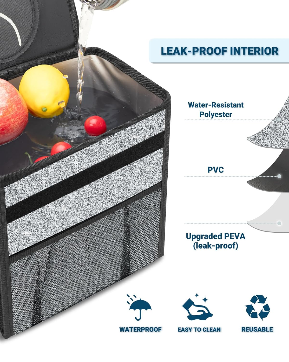 Capolo Car Trash Can with Lid, Leakproof Car Trash Bag Hanging Waterproof Automotive Garbage Can with Storage Pockets Mini Vehicle Trash Bin for Back/Front Seat(Black,2.5 Gallon)
