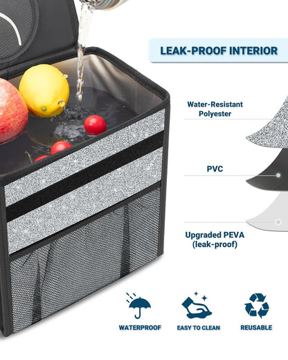 Capolo Car Trash Can with Lid, Leakproof Car Trash Bag Hanging Waterproof Automotive Garbage Can with Storage Pockets Mini Vehicle Trash Bin for Back/Front Seat(Black,2.5 Gallon)