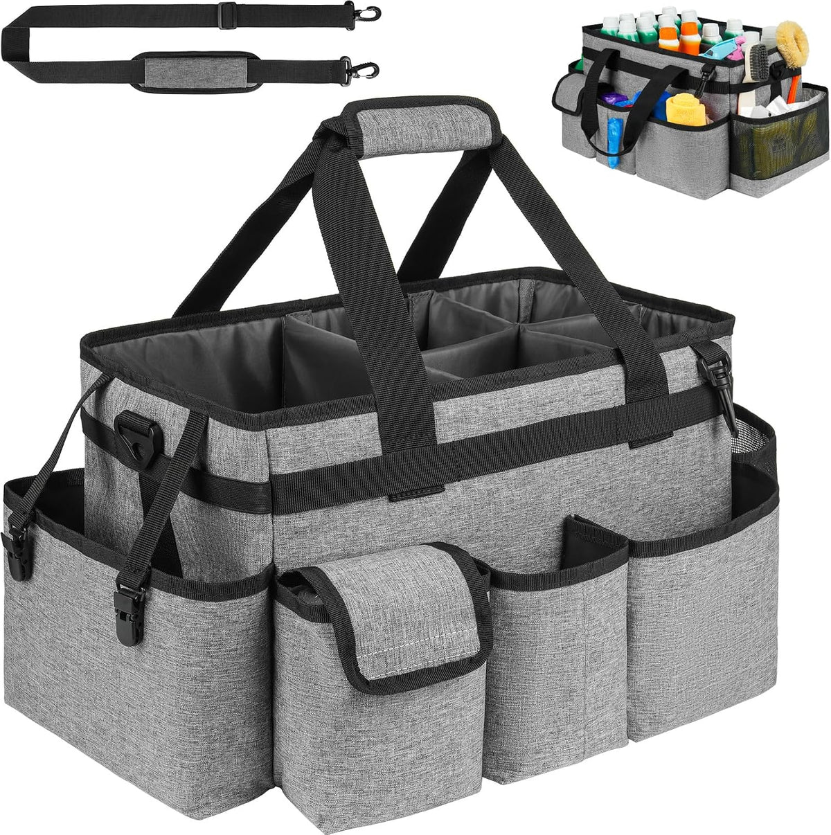 Cleaning Caddy,Cleaning Bag for Housekeepers,Cleaning Supplies Organizer with Handle,Black