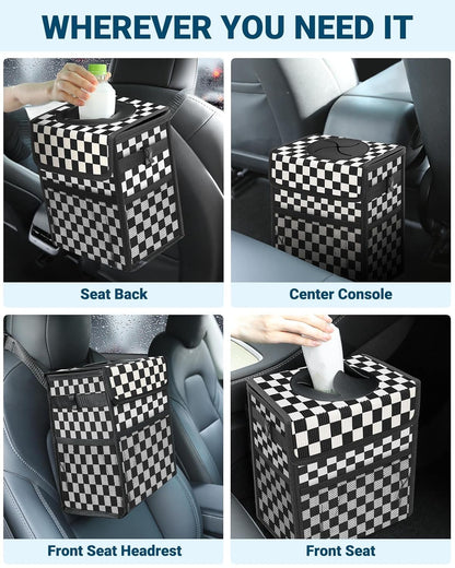 Capolo Car Trash Can with Lid, Leakproof Car Trash Bag Hanging Waterproof Automotive Garbage Can with Storage Pockets Mini Vehicle Trash Bin for Back/Front Seat(Black,2.5 Gallon)