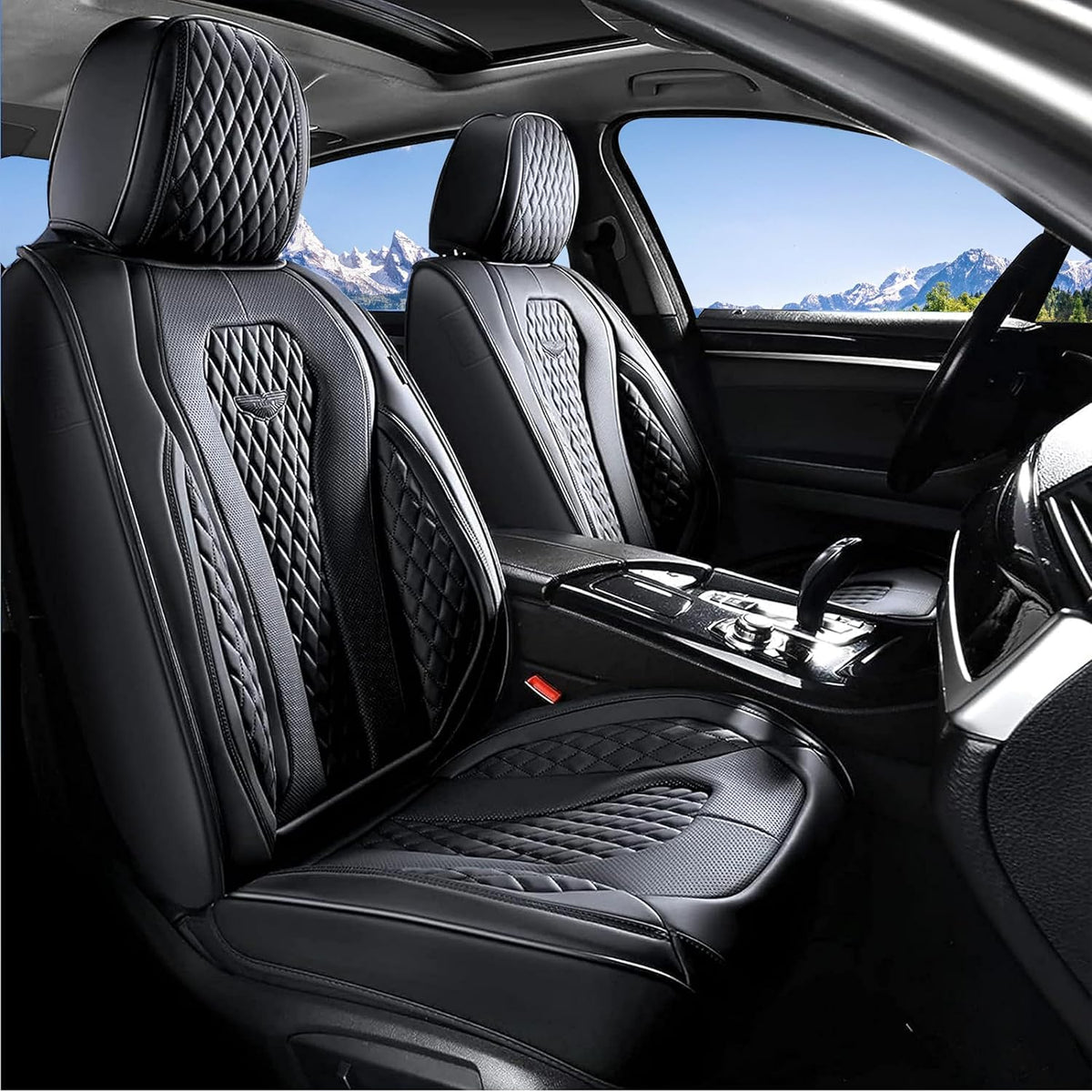 Coverado Seat Covers, Car Seat Covers Full Set, Black Car Seat Cover, Car Seat Covers Front Seats Back Seat Cover, Waterproof Car Seat Cushion, Leather Seat Covers Seat Protector Fit for Most Cars