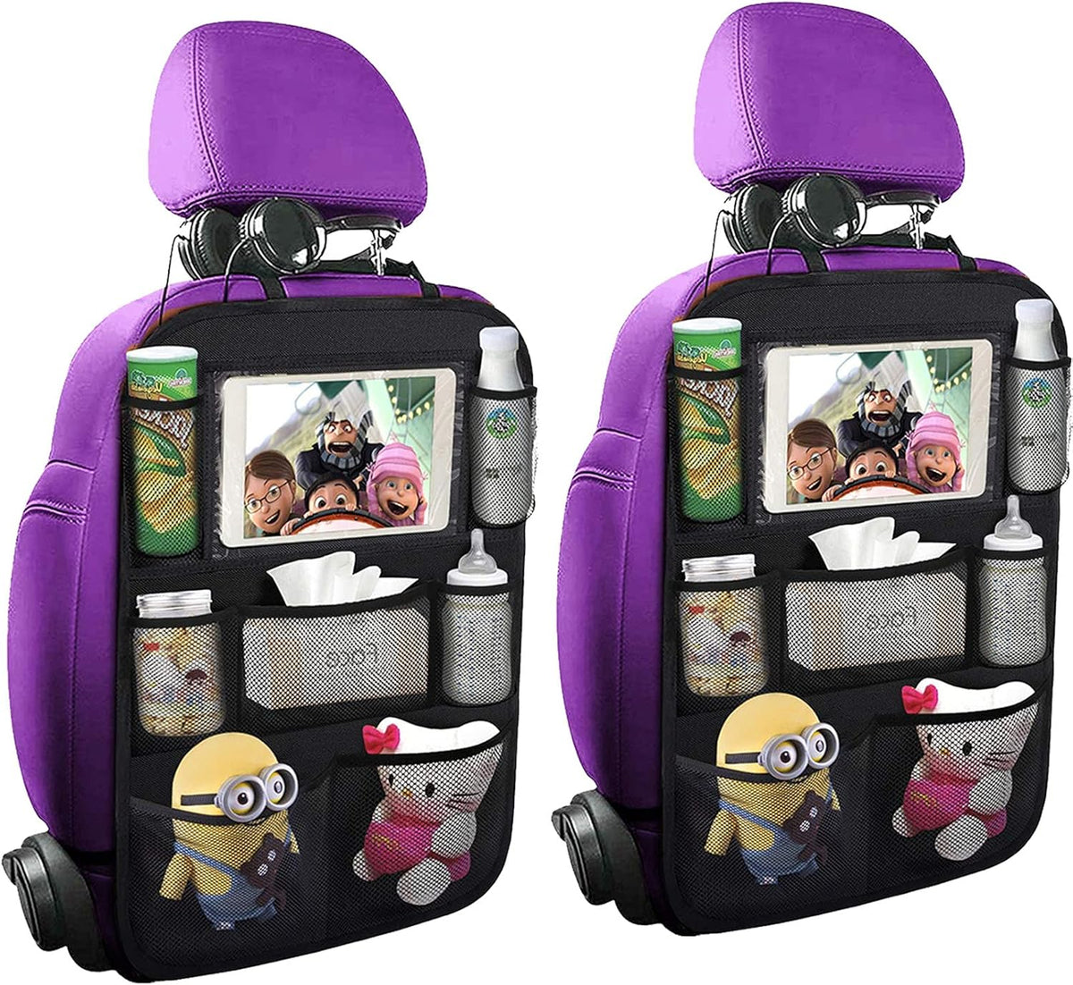 ONE PIX Backseat Car Organizer Mats Back Seat Organizers and Storage Bag with Touch Screen Tablet Holder for Kids Toddlers Car Seats, Travel Accessories, Road Trip Essentials Kids