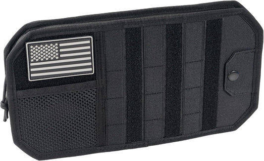 Car Visor Organizer, Sun Visor Organizer for Trucks Cars SUVs, Tactical Car Accessories with Zipper Visor Storage Pouch, Glasses Clip and Card Sleeve Pocket, Molle Visor Organizer with Panel (Black)