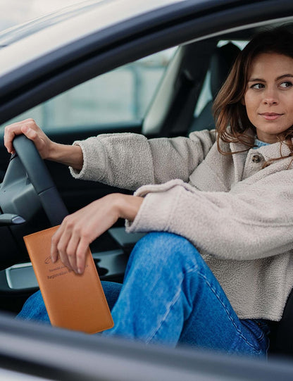 Yarnic Car Registration and Insurance Holder, Pu Leather Car Registration and Insurance Card Holder Car Document Holder for Cards, Essential Document, Driver License (Pink)