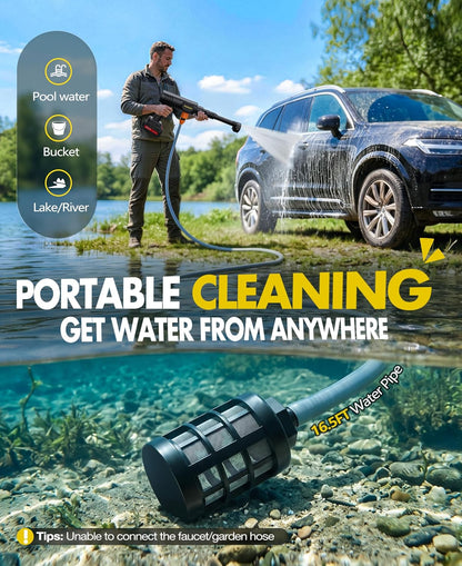 PoolLeader Cordless Car Washing Tool, Portable Vehicle Cleaner with 6-in-1 Nozzle & Foam Cannon, Battery Operated Cordless Car Wash Spray, Handheld Wash Machine for Car, Patio, Home - Lime Green